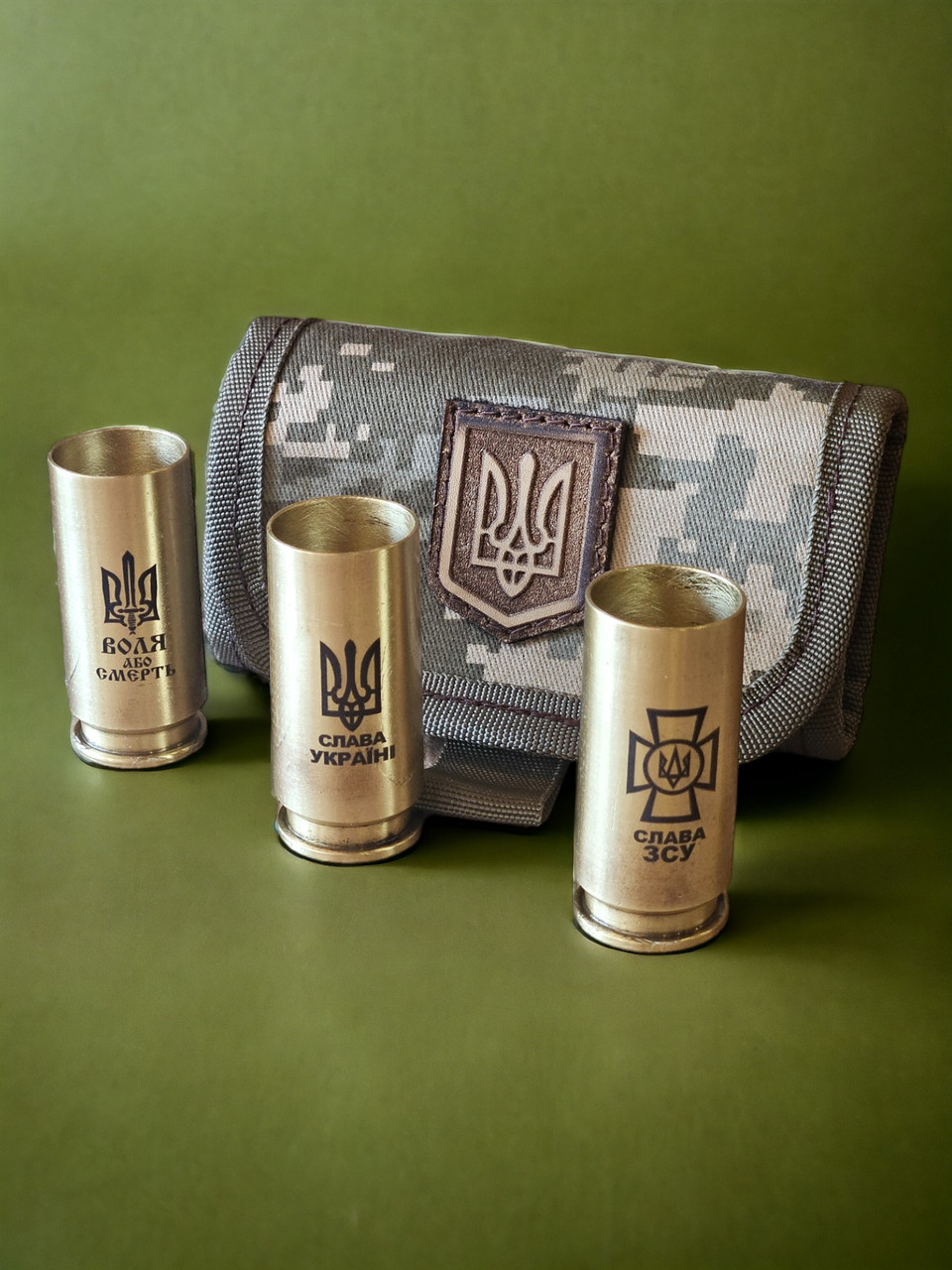 Подарунковий набір чарок із гравіюванням 3 шт. чарки з гільз латунь, фото 1