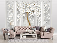 Фотообои 3D флизелиновые 368 x 254 см Золотое дерево с белыми цветами и колоннами (13933V8) Лучшее качество
