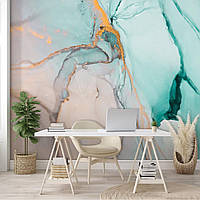 Флизелиновые фото обои абстракция на стену 416 x 254 см Акварельная структура Бирюзовый мрамор Лучшее качество