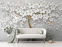 Фотообои красивых цветов 368 x 280 см 3D Золотое дерево с белыми цветами (13589P10) Лучшее качество