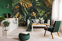 Фото обои 3D листья в интерьере 254 x 184 см Зеленые и золотые цветы монстеры (13803P4) Лучшее качество