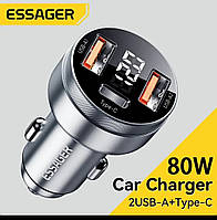 Зарядний пристрій для телефону в авто з швидкою зарядкою Essager Car Charger 2 USB A + Type-C 80W.