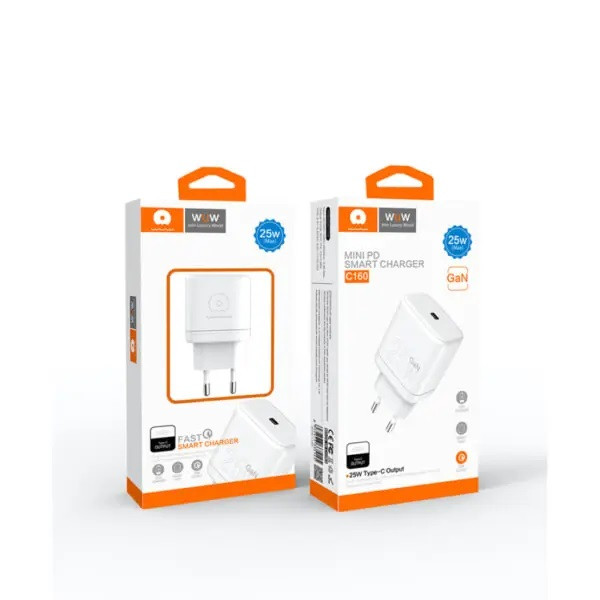 Мережевий зарядний пристрій WUW C160 GAN PD25W Type-C Output, White