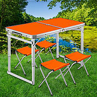 Раскладной стол чемодан усиленный для пикника со стульями, Оранжевый (ARSH)