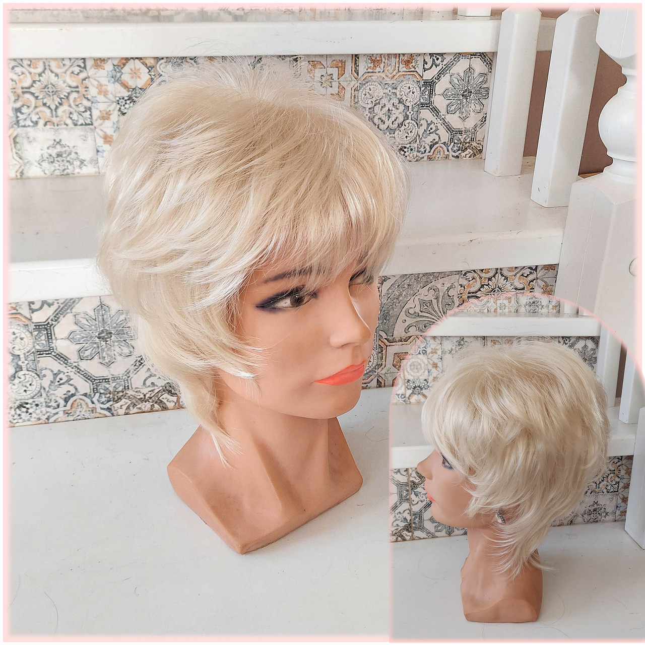 Перука стильний каскад з термоволосся блонд 7018 -613, фото 1