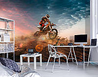 Флизелиновые 3D фотообои для подростка мальчика 368 x 254 см Спорт - Гонщик на мотоцикле (13893V8) Клей в