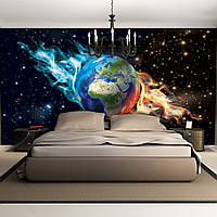 Флизелиновые фотообои на стену космос 368x254 см Земной шар в пламени и звездное небо (3749V8) Лучшее качество