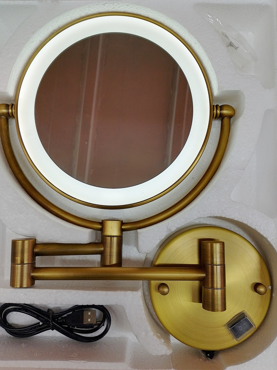 Настінне косметичне двостороннє дзеркало бронза з LED-підсвіткою і збільшенням 220V