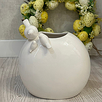 Біла Ваза керамічна з птахом для декору та квітів 19,5 см
