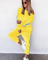 Женский стильный костюм двойка кофта+штаны ткань: велюр спорт Мод 633 желтый, 42/46