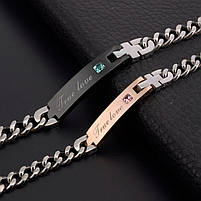 Парні браслети для закоханих з гравіюванням True Love з нержавіючої сталі 18см і 16 см 28038, фото 7