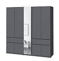 Большой современный распашной серый платяной шкаф 2 метра с зеркалом без ручек для одежды в спальню, комнату Брайт 2021
