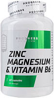 Магній Цинк + вітамін Б6 Progress Nutrition Zinc Magnesium & Vitamin B6 60 капсул Стимулятор тестостерону