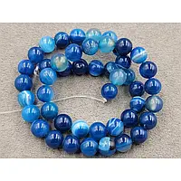 Бусины на нитке натуральный камень Агат полосатый синий гладкий шарик d=8мм