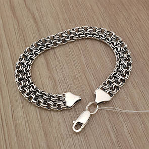 Срібний браслет чоловічий подвійний бісмарк. Чоловічий срібний браслет срібло 925. Ширина 9 мм. Довжина 19 см