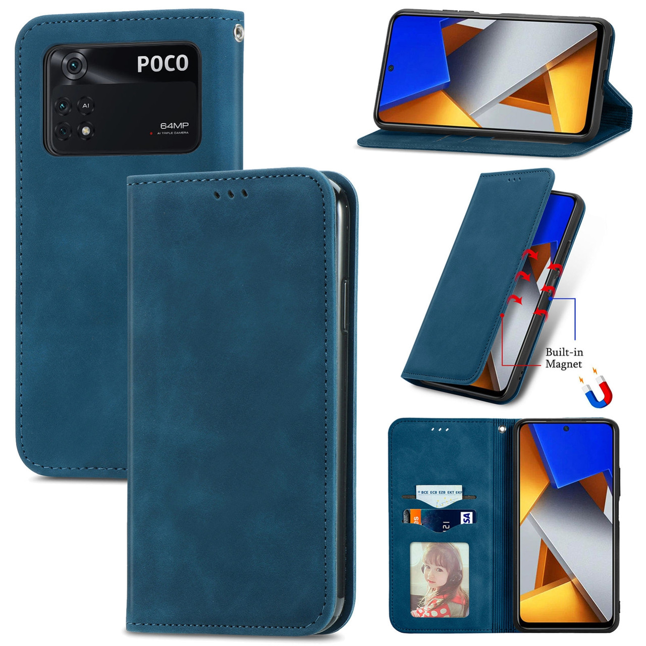 Чохол-книжка Skin Feel Leather Wallet для Poco M4 Pro 4G Blue, фото 1