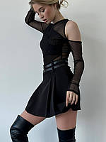 Женская юбка-шорты мини, с высокой талией, черная