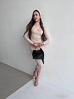 Женское стильное платье миди с капюшоном ткань: трикотаж рубчик Мод. 153