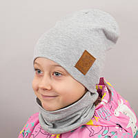Детская шапка с хомутом КАНТА "Лапка" размер 52-56 серый (OC-136) ld