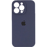 Силиконовый чехол с яблоком на Айфон 15 Про Макс (Темно-синий)