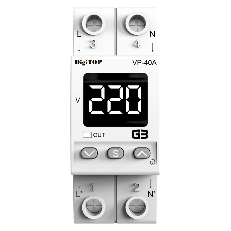 Реле напруги VP-40A M2W, білий індикатор