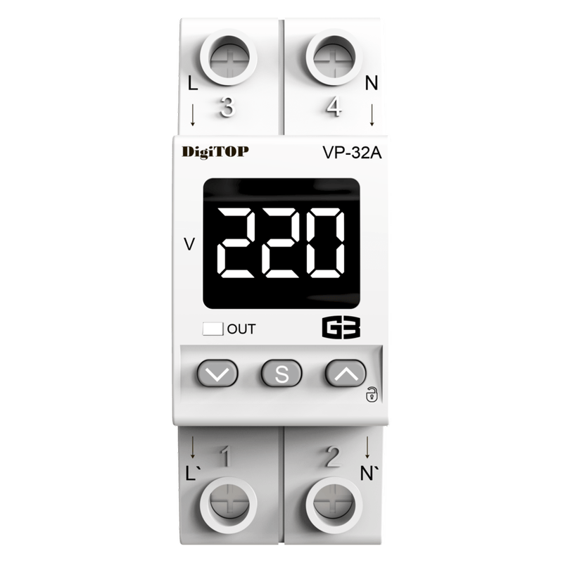 Реле напруги VP-32A M2W, білий індикатор