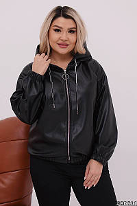 Р. 48-62 Жіноча куртка з екошкіри з капюшоном великих розмірів