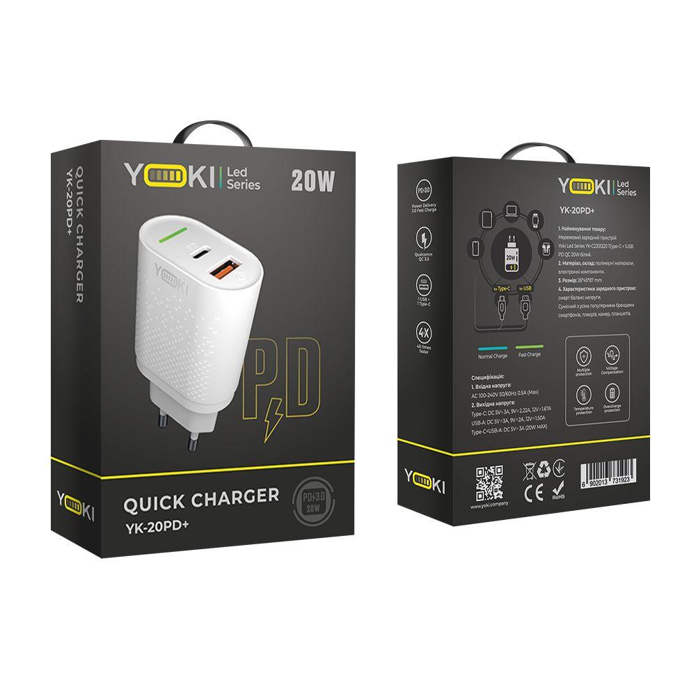 Мережевий зарядний пристрій Yoki Led Series YK-20PD+QC 20W, White