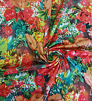 Ткань атлас коттон на основе , рисунок из ярких оранжевых цветов.