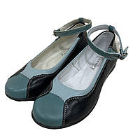 Туфли из натуральной кожи для девочки подростка Каприз КШ-270 черно-бирюзовые 32 р