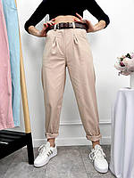 Укороченные брюки летние женские | Широкие Штаны-баллоны светлые с завышенной талией | Тонкие джинсы | Норма