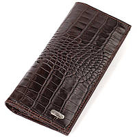 Практичний чоловічий вертикальний гаманець із натуральної шкіри з тисненням під крокодила CANPEL ZK, код: 8061938
