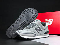 Кроссовки мужские замшевые New Balance 574 серые с белым, летние повседневные кроссовки из замши и сетки