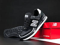 Кроссовки мужские замшевые New Balance 574 черные с белым, летние повседневные кроссовки из замши и сетки