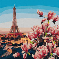 Картина по номерам Идейка Парижские магнолии 50 на 50 см цветы Эйфелева башня для взрослых раскраска
