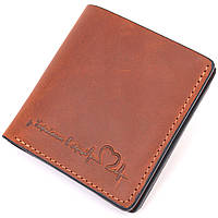 Вместительный кожаный мужской кошелек с монетницей Сердце GRANDE PELLE 16743 Светло-коричневый ld