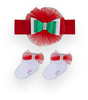 Комплект дитячий обідок зі шкарпетками для дівчинки GABBI КТ- 21-103-2 Новий рік 0-6 м (13099) HR, код: 8454362