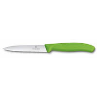 Кухонный нож Victorinox SwissClassic для нарезки 100 мм серрейтор Зеленый (6.7736.L4) BS, код: 376768