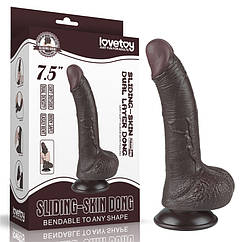 Фалоімітатор на присоску Sliding Skin Dual Layer Dong Black 7.5 Lovetoy BS, код: 8176143