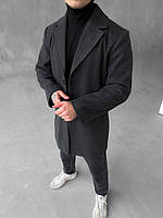 Чоловіче пальто кашемірове сіре довге приталене на гудзиках демісезонне
