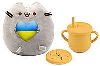 Мягкая игрушка Pusheen cat ST с сердцем и Поильник-непроливайка Y28 силиконовый Оранжевый (vo BS, код: 8298275