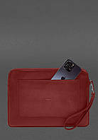 Кожаный чехол для ноутбука на молнии с карманом и хлястиком на руку Красный BlankNote HR, код: 8321946