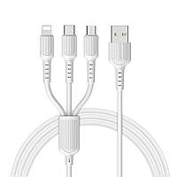 Кабель Borofone BX16 3-in-1 Easy IP - Micro - USB - Type C 2.4A 1 m 3.3FT White BS, код: 7827311