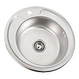 Кругла кухонна мийка Platinum 490 Decor 0,8 мм, фото 4