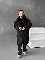 Мужская ветровка удлиненная черная оверсайз весенняя осенняя с капюшоном Куртка-дождевик
