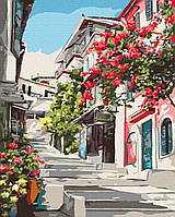 Картина по номерам греция Картины по номерам Улочка в цветах 40х50 Живопись по номерам Brushme BS7519