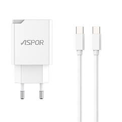 Мережевий зарядний пристрій Aspor A826 PD (20 W USB Type-C) + кабель Type-C — Type-C-білий, 8372432 — 137