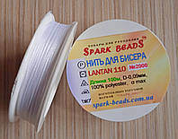 Нитка для вишивання бісером LANTAN 110, колір-білий, 100м, d 0.09 мм