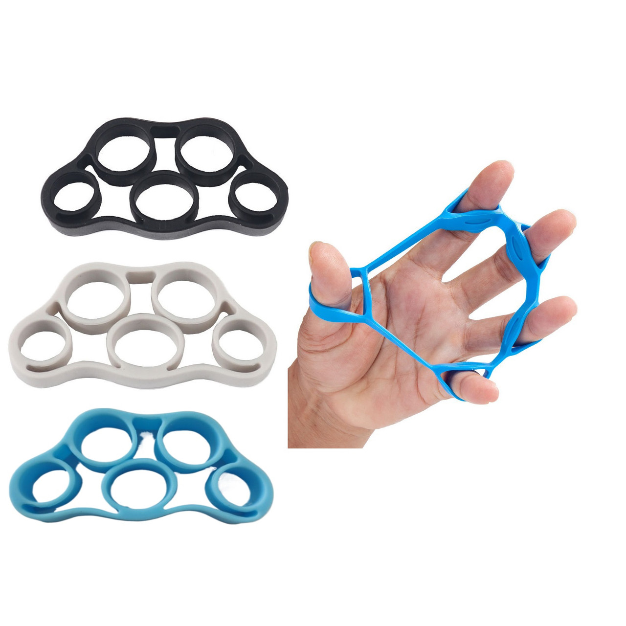 Набір силіконових еспандерів для тренування пальців рук із 3 шт з навантаженням 2,7, 3,6 та 5,0 кг 29161 комбі, фото 1