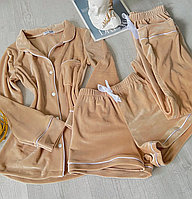Жіночий плюшевий комплект штани, шорти і сорочка, кофта жіноча піжама, Піжами жіночі зимова, на зиму